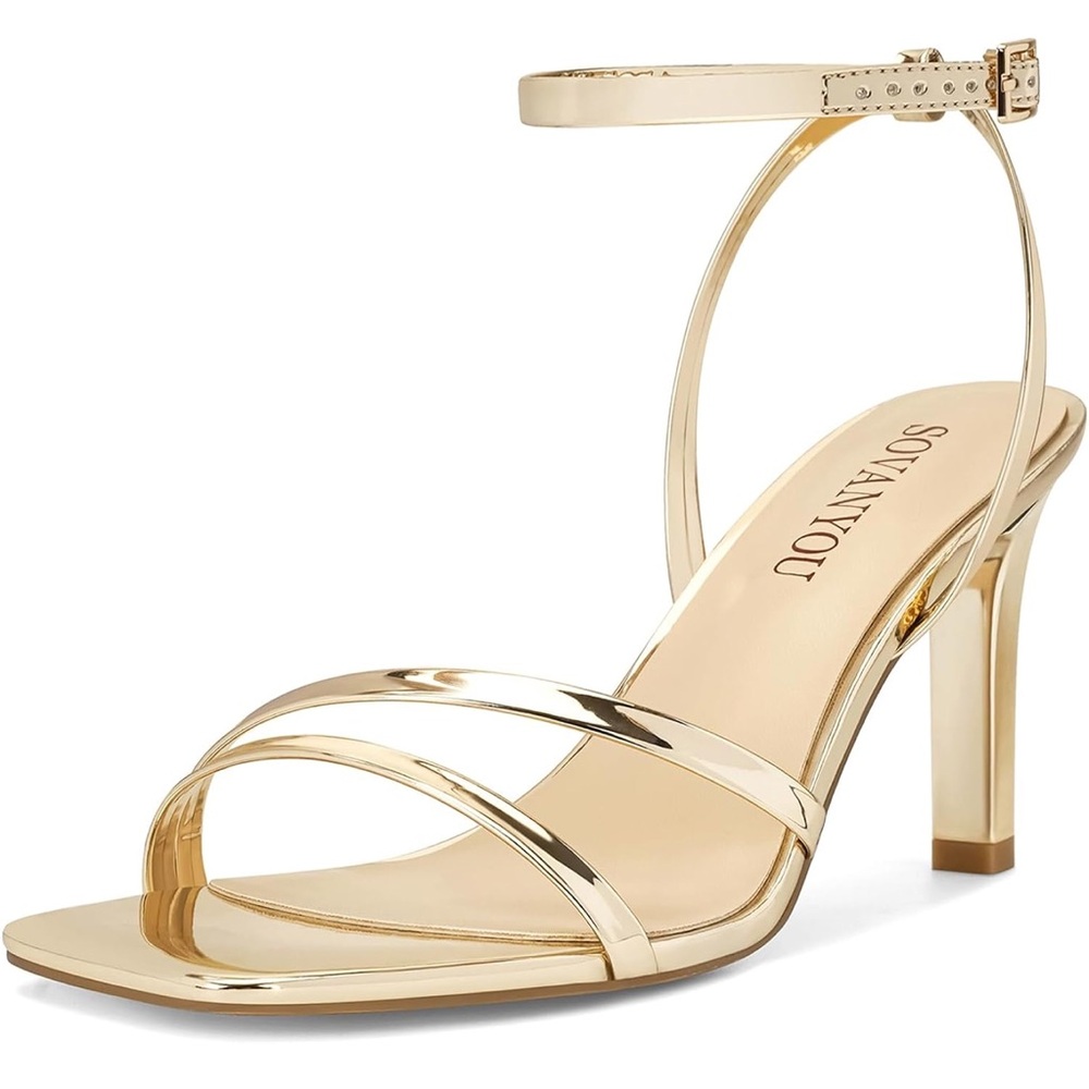 Heeled Sandals for Women Dressy Square Open Toe Strappy with Ankle Strap
